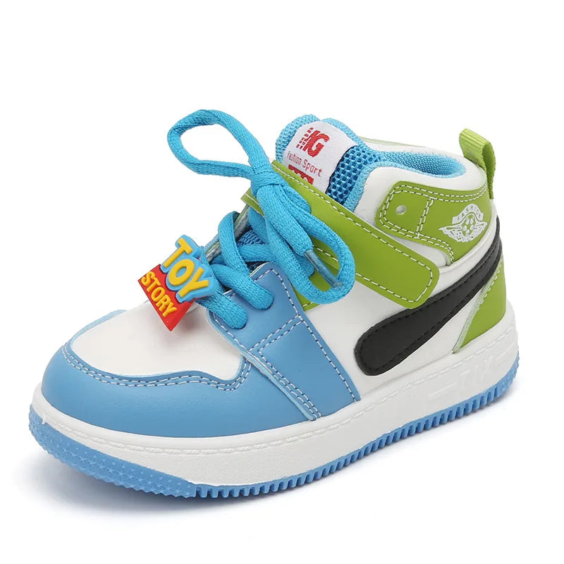 Spring Autumn Kid Casual Board Shoes Children Casual Board Shoes Children High Top Sport Shoes Velcro Straps Color Blocking