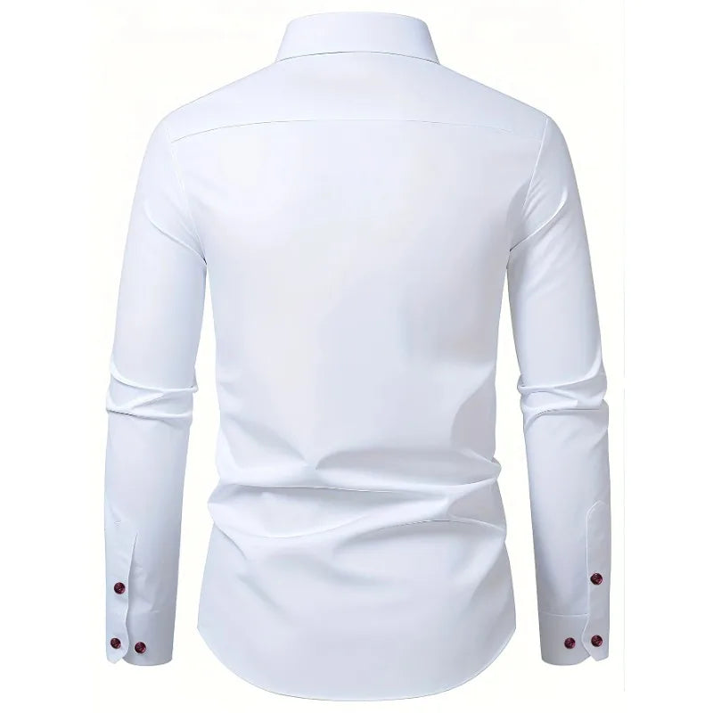 2025 FGKKS Men White Shirt Brand New Trendy Patchwork Long Sleeve Elastic Four Season High Street Male Dress Shirt