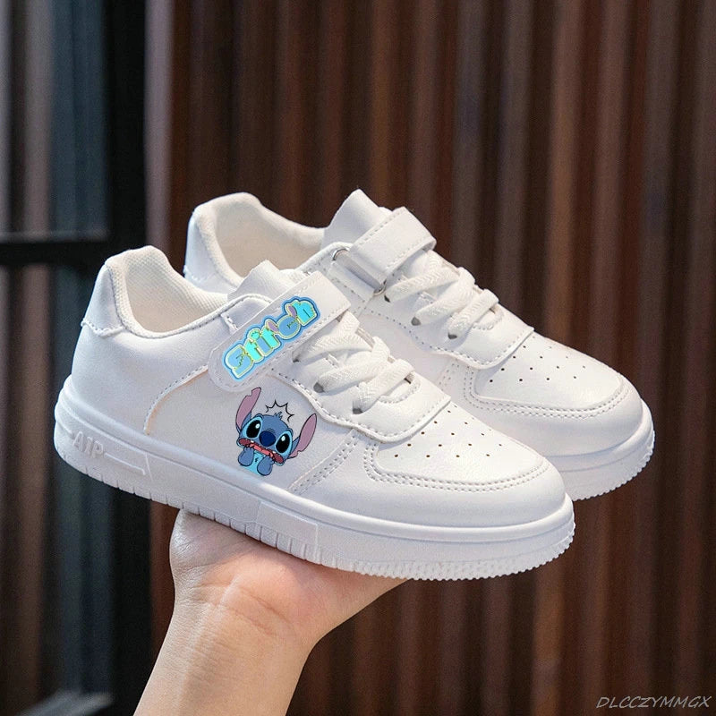 Lilo & Stitch Children Sneakers For Girls Boys Print High Top Sport Shoes Flat Kids Tennis Shoes White Casual Sheos