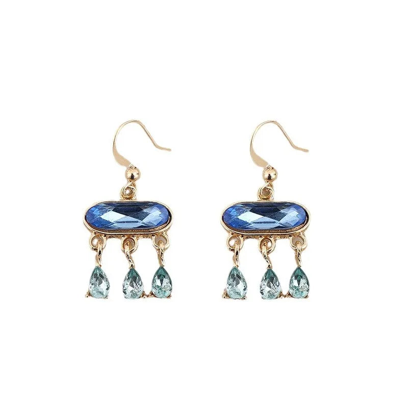 Elegant Oval Dark Blue Stone Earrings