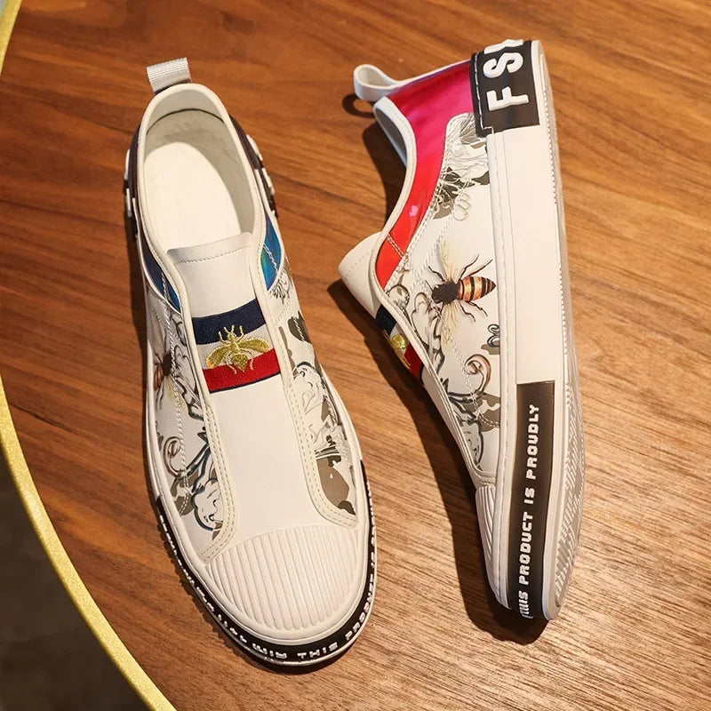 Shoes for Men Leather Casual Shoes Men Sneakers Spring Trend Print Flat Skateb Male Shoes Man Youth Street Cool Slip-on Loafers