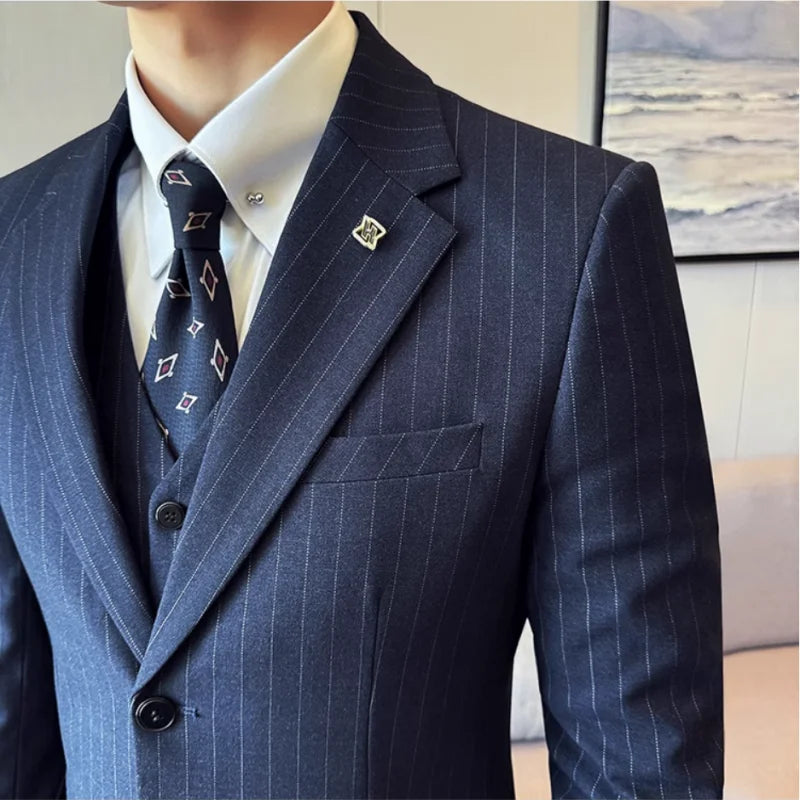 Striped Men Party Tuxedos Suit 3 Piece Set