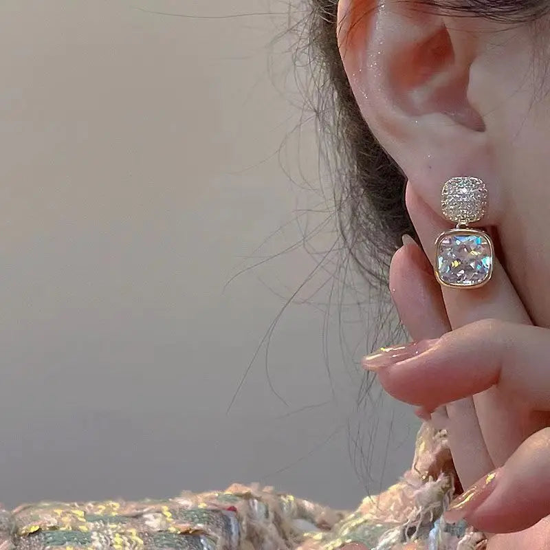Square Colorful Zircon Ear Stud Earrings for Women