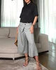 Wefads 2 Piece Set Women Summer Casual Solid Lapel Single Breasted Button Short Sleeve Top Loose Irregular 8-Point Pants Sets