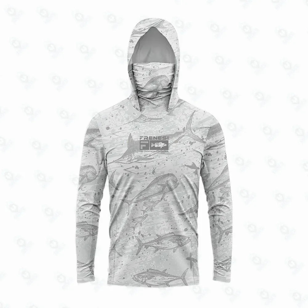 Fishing Shirts Men Sun Protection Hoodie Mask All-in-one Fishing Clothing Ropa Pesca Hunting Camping Angling T-shirt Upf 50+