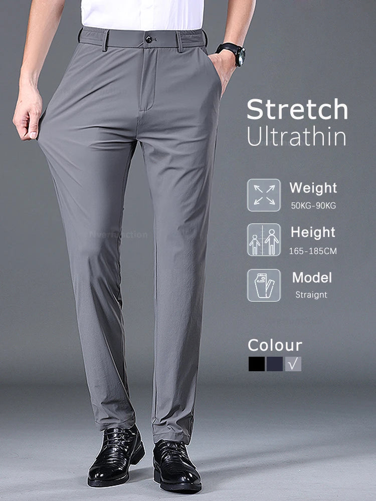 Men Elastic Waist Korean Classic Business Casual Formal Pants
