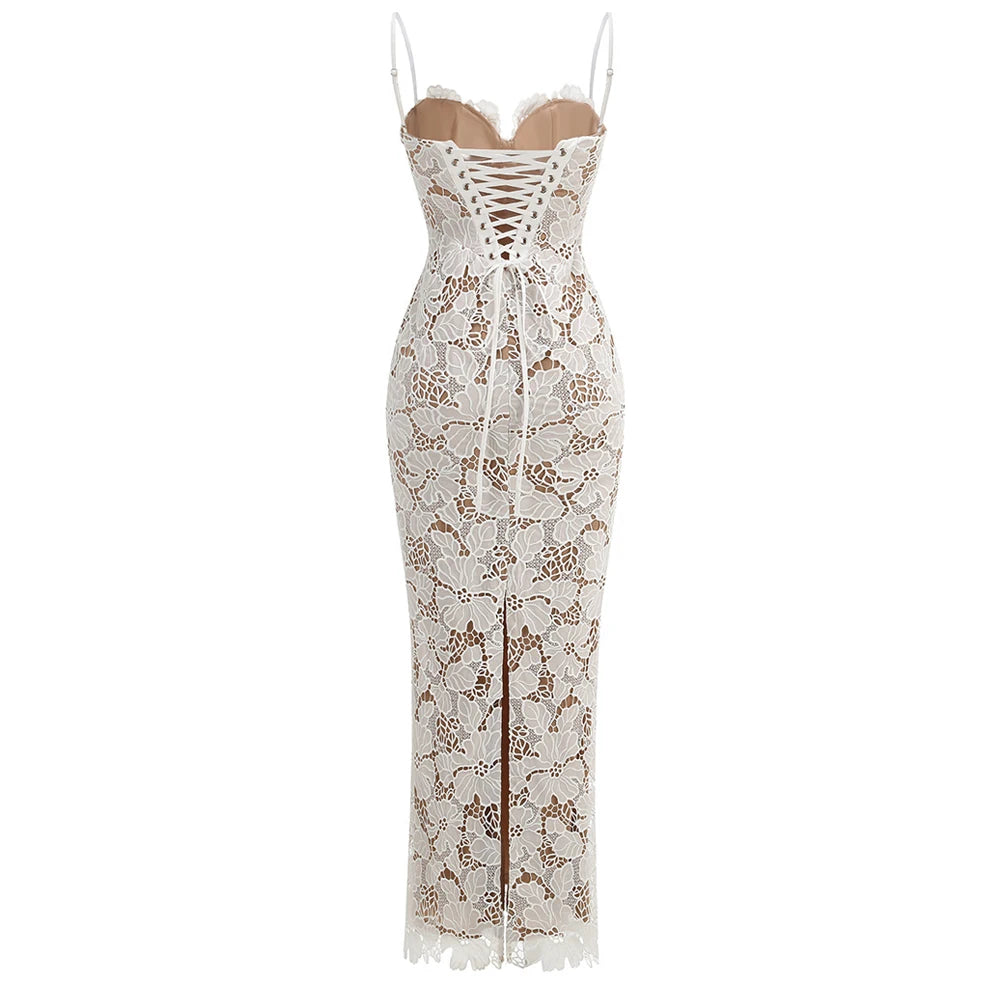 Winter Women's Evening Dress Elegant Lace Up Long Maxi Dresses
