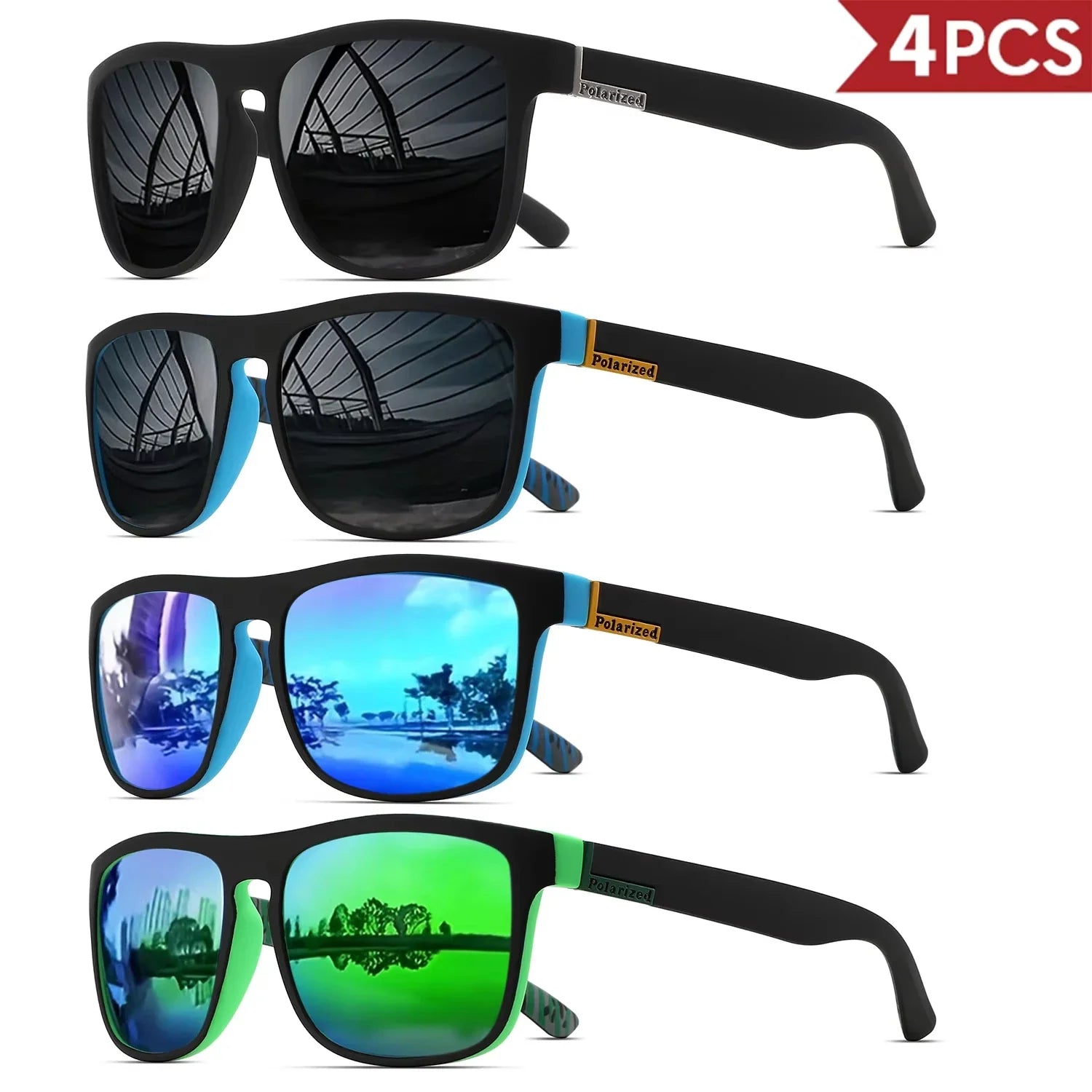 1-4 Paires de Lunettes de Soleil de Sport Polarisées Carrées Classiques pour Homme Monture Légère en PC Anti-UV400 pour Conduite Pêche Cyclisme Unisexe Durabilité