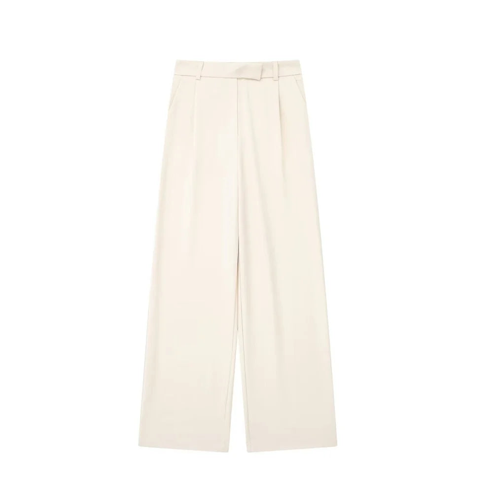 PB&ZA 2024 Women's New Straight Loose Pants for Professional Commuter Small Pleated High Waist Wide Leg Pants