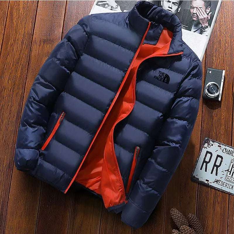 Men's warm Parker jacket casual solid color round neck windproof