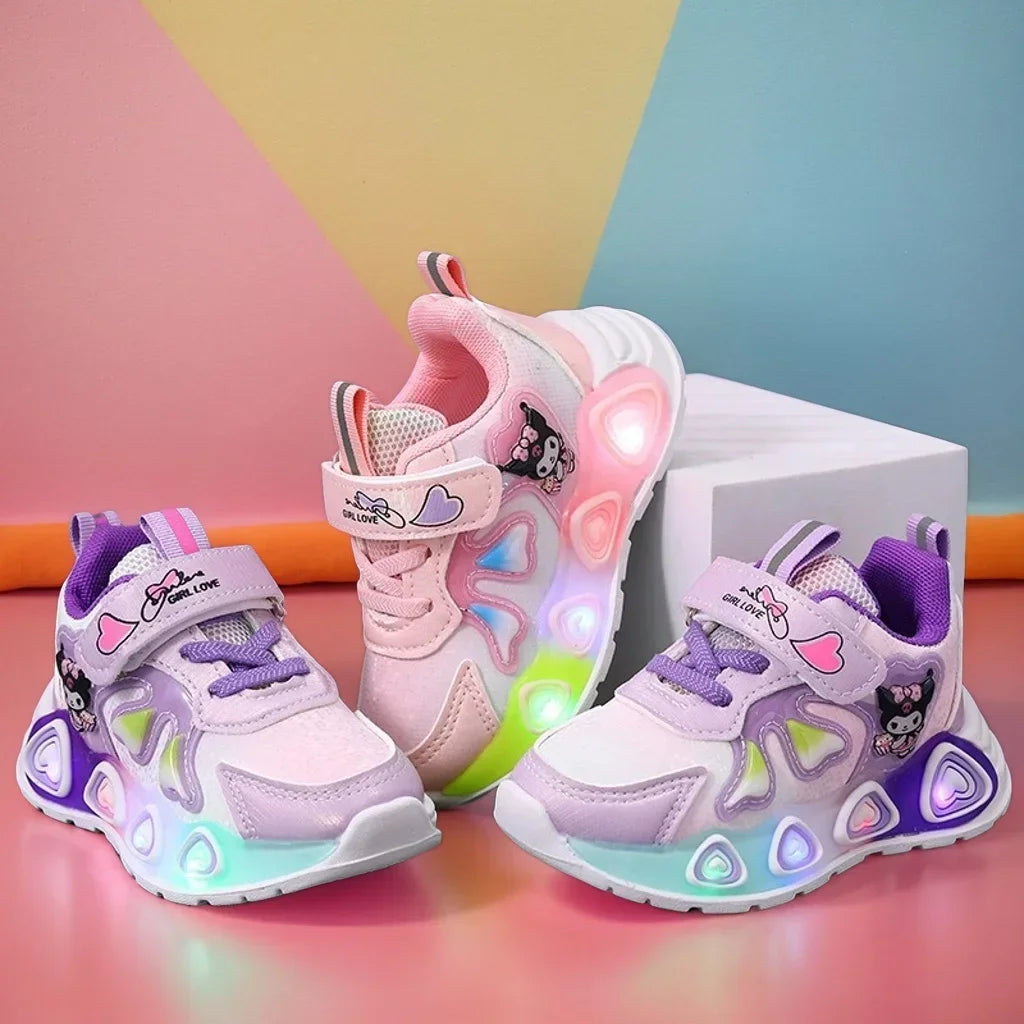 2025 Sanrio New Kids Led Light Shoes Cute Catton Kuromi Sneakers Non-slip Casual Shoes Boys Girls Breathable Outdoor Sport Shoes