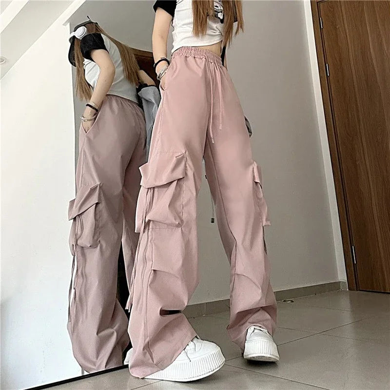 Women Black Big Pockets Streetwear