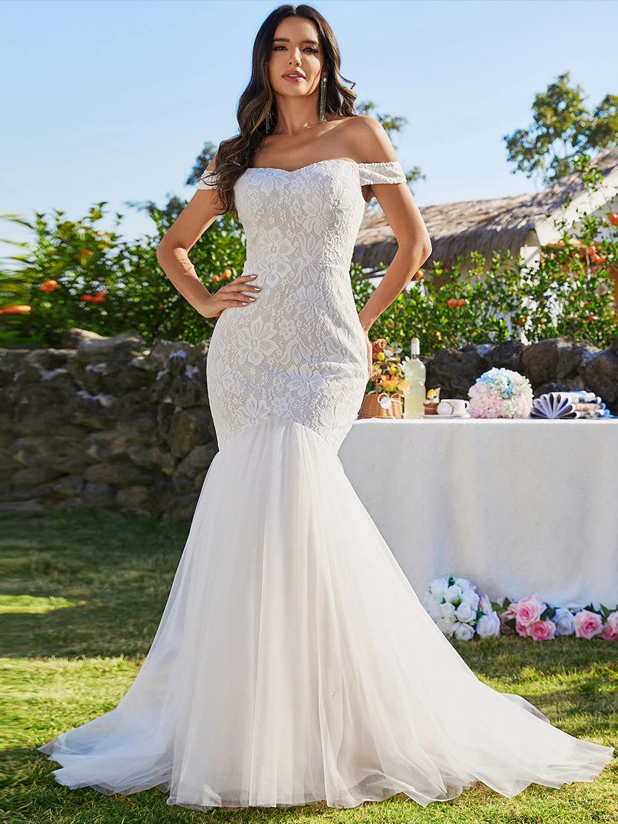 Elegant Wedding Dresses Off Shoulder Sleeveless Formal Dresses