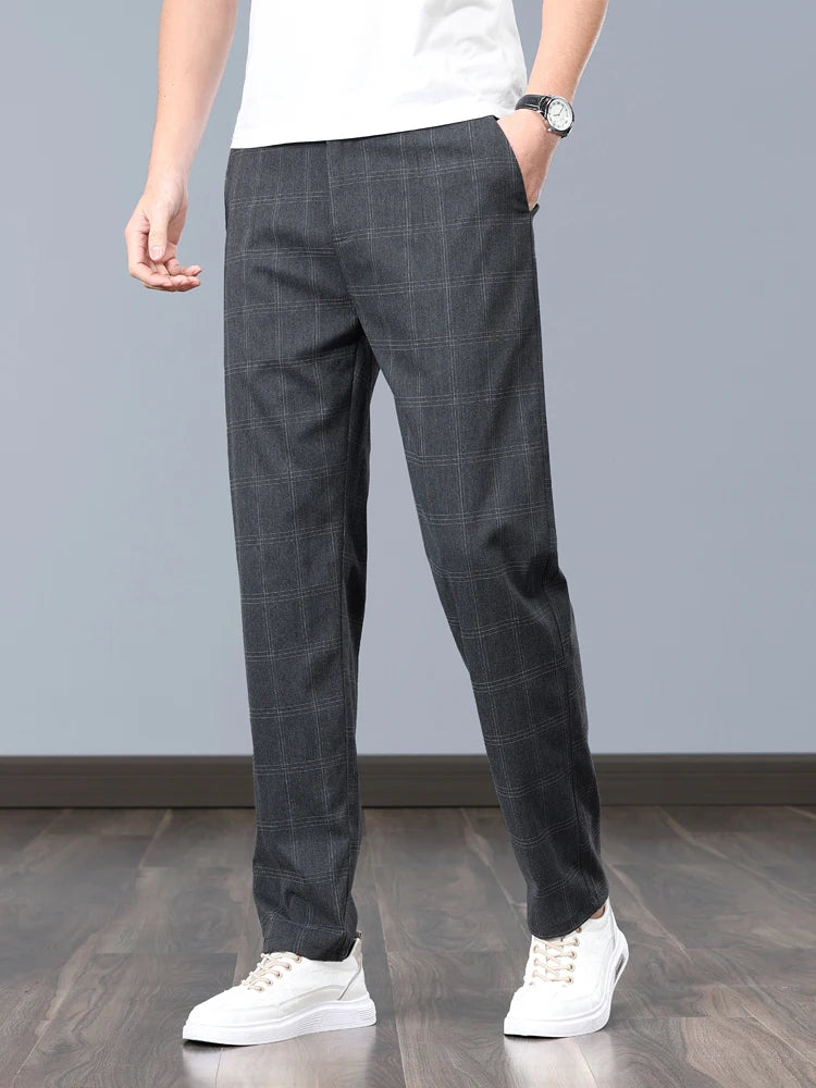 Formal Stretch Pants Men Slim Business Grey Black Casual Pant