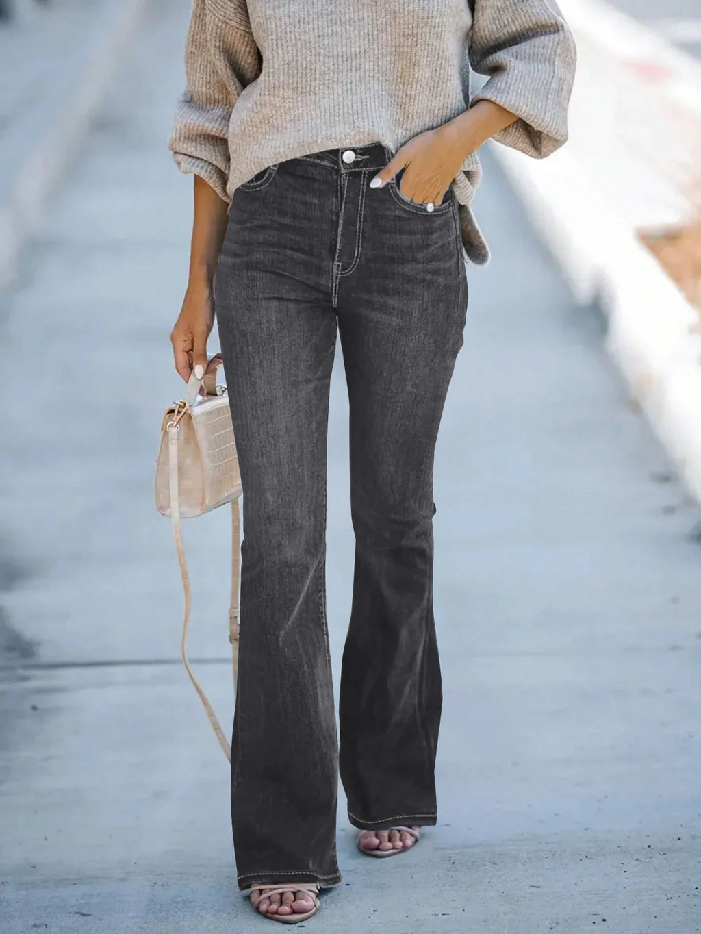 high-waist wide-leg slim-fit Denim trousers
