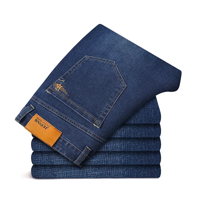 Plus Size 42 44 46 Spring Autumn Men's Fashion Casual Jeans Black Blue Classic Business Straight Elasticity Brand Denim Trousers