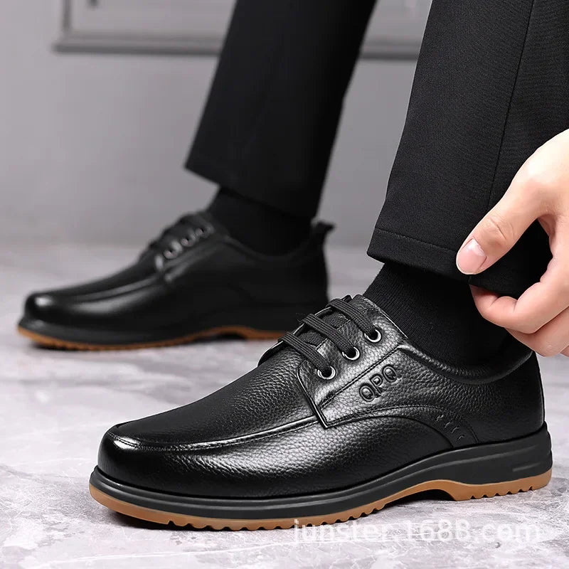 Men's Casual Leather Shoes Breathable Soft Leather Anti-Slip Spring Autumn Business Fashion Versatile Comfortable Rubber Sole