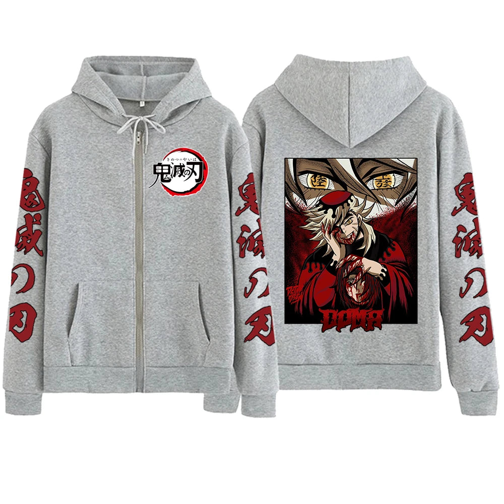 Douma Demon Slayer Anime Graphic Zip Up Hoodies