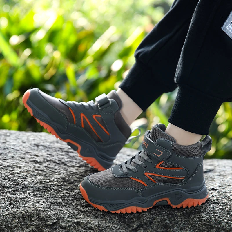 Children Casual Luminous Shoes For Boys Breathable Sneaker Winter Warm Plush Kids Hook&Loop Non-slipl Hiking Sports Shoes