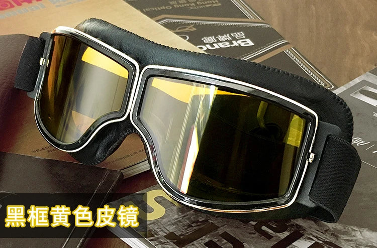 Best Selling Vintage Goggles Motorcycle Leather Goggles Glasses Cruiser Folding Goggles Newest Sunglasses Motocross Safety