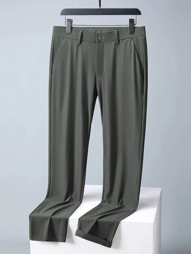 2022 New Summer Men Long Pants Breathable Stretched Spandex Nylon Slim Thin Chinos Male Business Formal Straight Suit Trousers