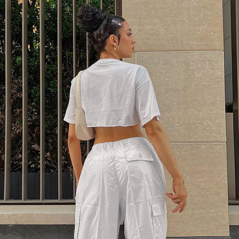 Women Cargo Pants Spring New Streetwear Solid Fashion Pockets