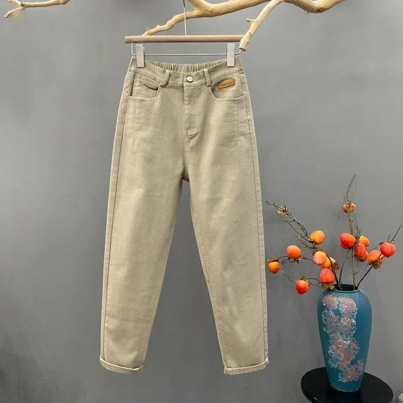 Casual High Waist Loose Fit Mom Jeans Women's New Style Versatile Elastic Waist Wide Leg Slimming Harem Dad Jeans