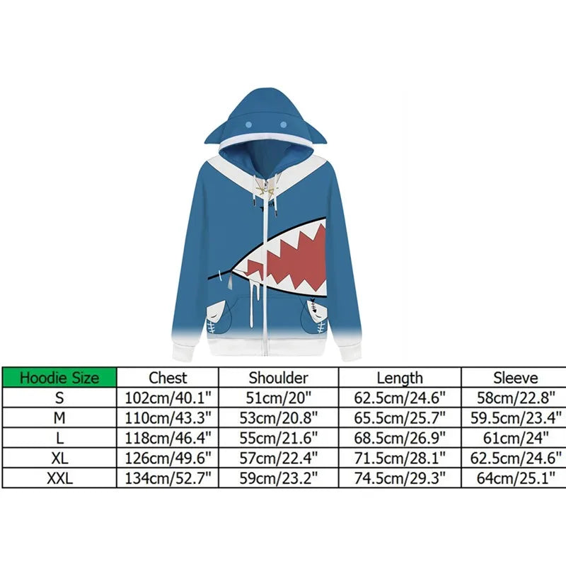 Hololive English VTuber Gawr Cosplay Gura Hoodie 3D Printed Sweatshirt