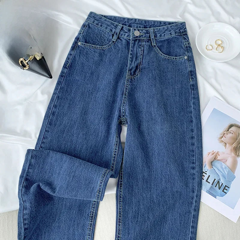 Vintage High-waisted Loose-fit Slimming Straight-leg Jeans For Women Trendy Long Trousers A Retro Flair