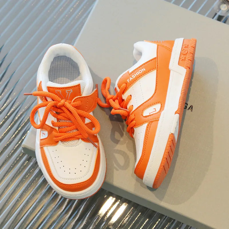 Platform Sports Shoes Flat Kids Sneakers for Girls tenis Spring Casual Lace Up Black Orange Boy Fashion Children Footwear G02111