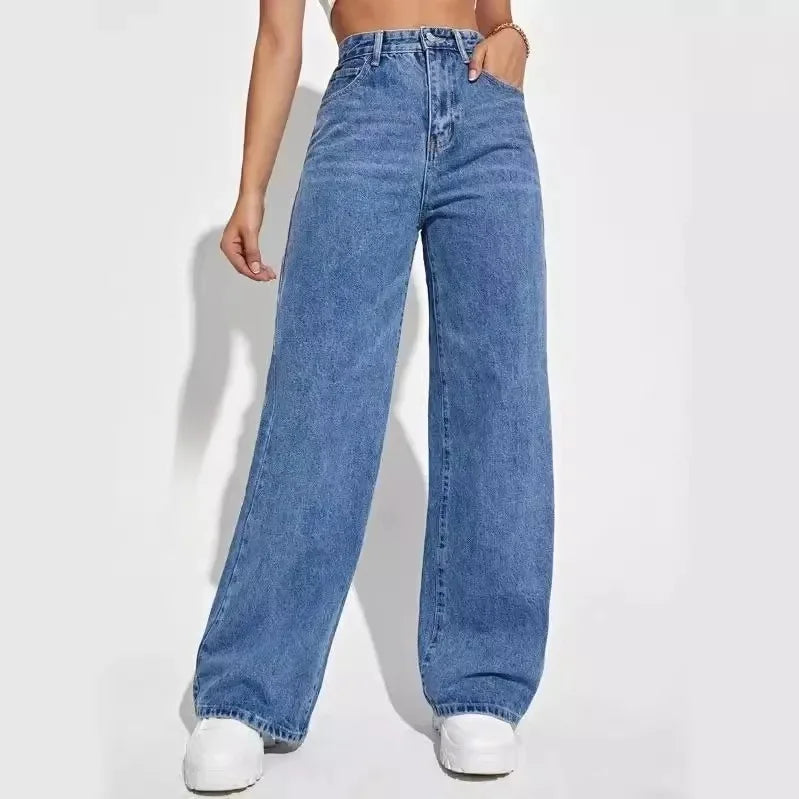 2024 New Trendy Straight-Leg Jeans From Amazon Fast Sales Cross-Border European And American Market Waist Slim Fit Denim Pants