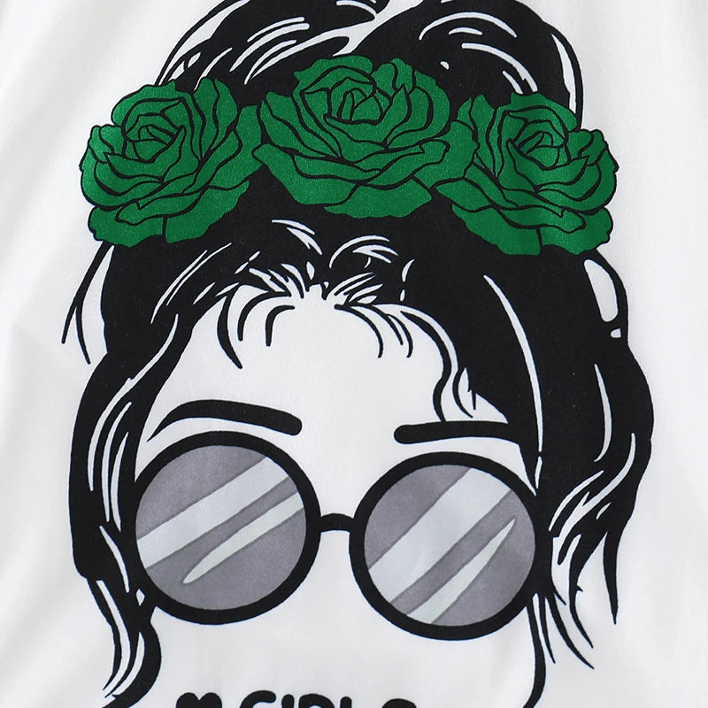 Girl Minimalist Cartoon Print Top