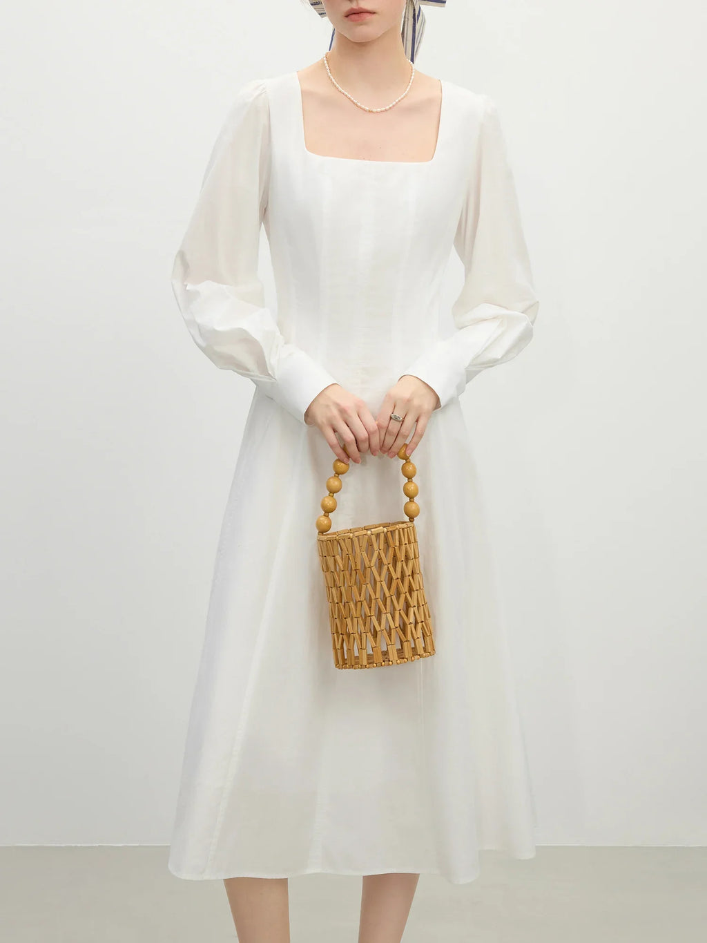 FSLE Office Lady French White Square Neck Dress for Women's Spring 2025 New White Dress Casual Loose Women Dress 25FS11038