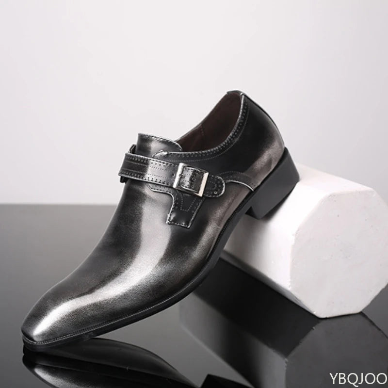 Belt buckle Men's Shoes Fashion Low heel Dress shoes British plus size Leather non slip Footwear Male Formal Suit Shoe Homme