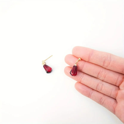 Creative Red Pomegranate Seed Pendant Golden Ear Studs