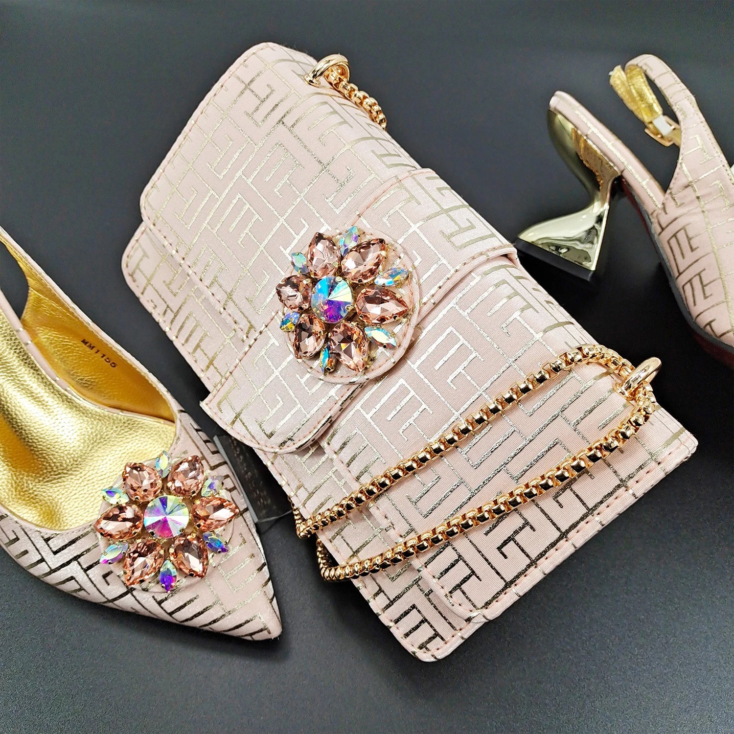 Peep Toe Ladies Shoes Matching Bag Set For Women