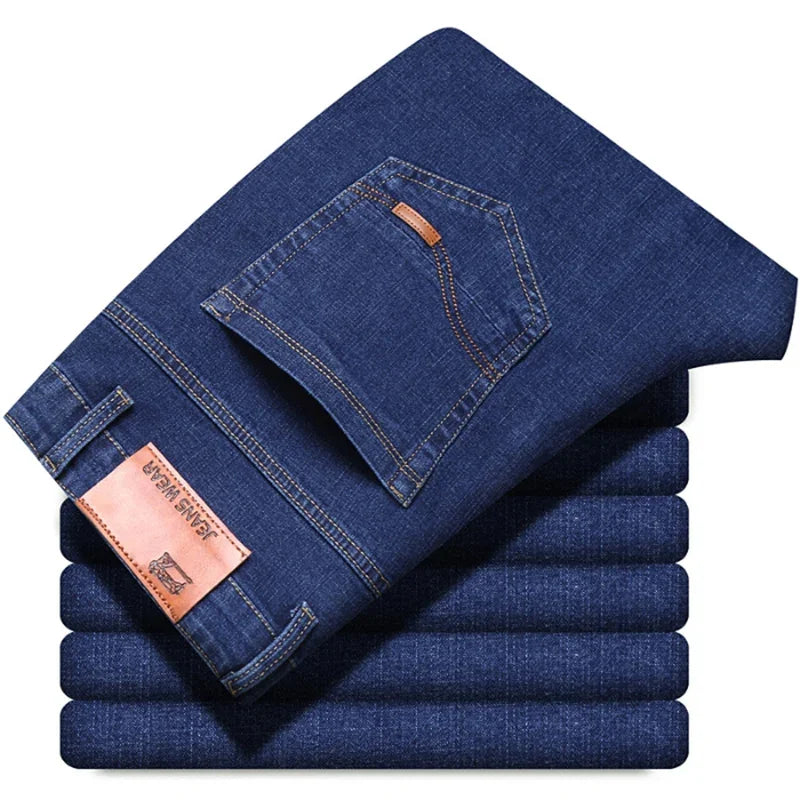 Spring Mens Black Blue Pants Pure Color Stretch Jeans Street Casual Slim Fit Trousers Male Vintage Wash Skinny Jeans for Men