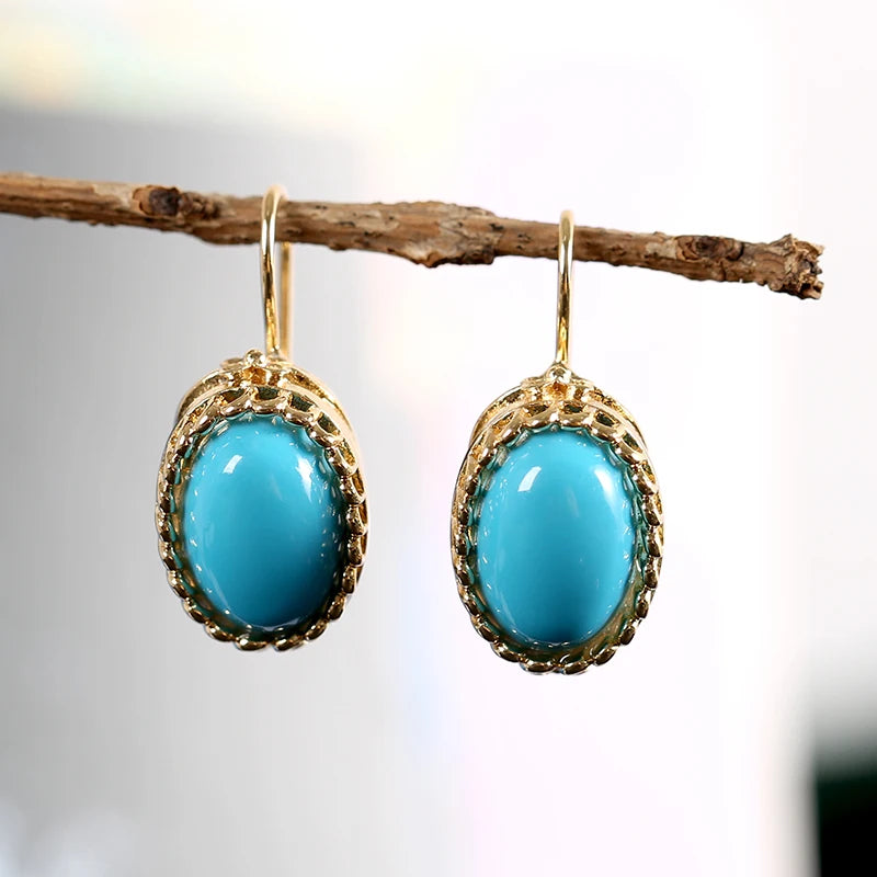 Unique Gold Color Inlaid Blue Stone Earrings for Women