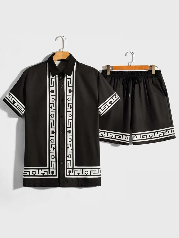 Shirt Set Men's Summer 3D Printed Shirt And Shorts Set Men's And Women's Fashion Casual Fresh Simple Lapel Hawaiian Shirt