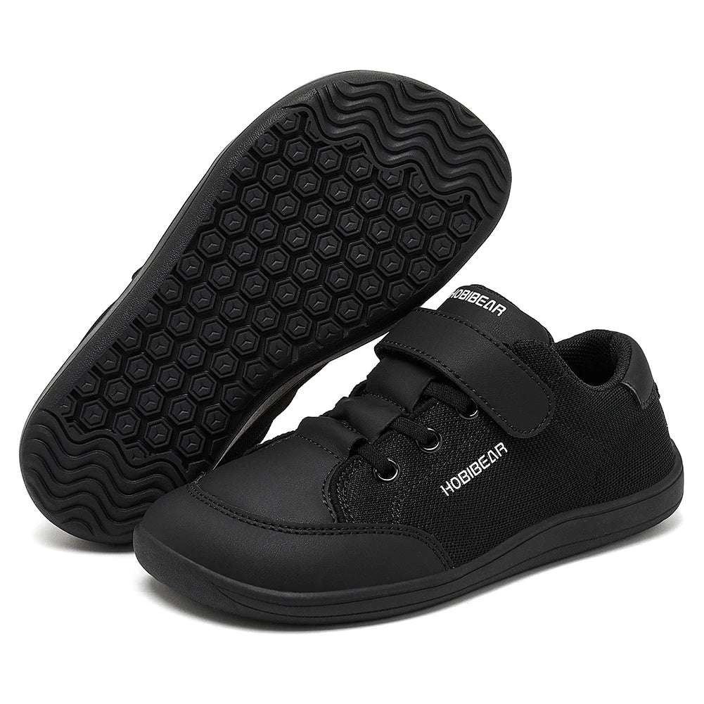HOBIBEAR Kids Wide Toe Barefoot Shoes Boys Girls  Minimalist Sneakers Lightweight Hook Loop Mesh Artificial Leather Shoes