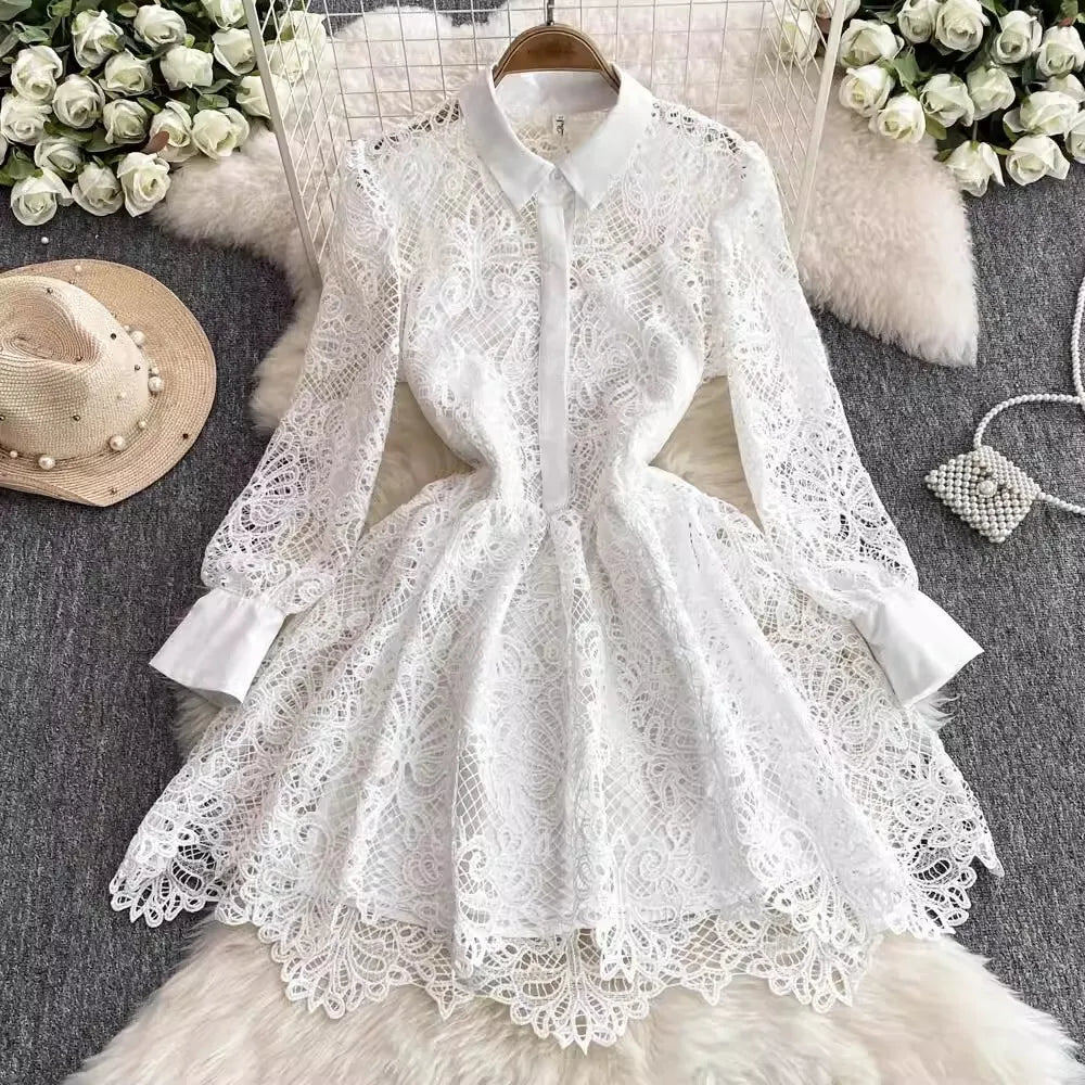 Elegant Embroidery Lace White Party Short Dress