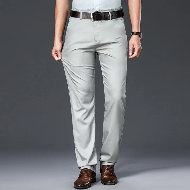 Men's Bamboo Fiber Thin Casual Pants Spring Summer New Straight Stretch Business Classic Trousers Male Brand Clothing
