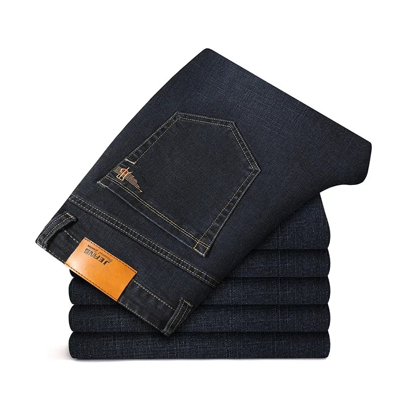 Plus Size 42 44 46 Spring Autumn Men's Fashion Casual Jeans Black Blue Classic Business Straight Elasticity Brand Denim Trousers