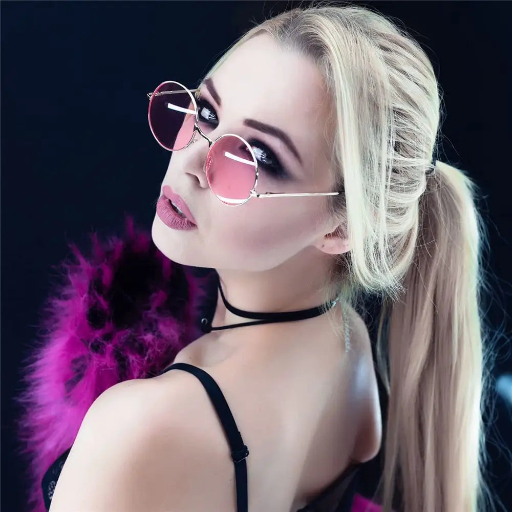 Fashion Vintage Round Sunglasses Women UV400 Sun Glasses Colorful Round-frame Glasses Female Male Metal Mirror Oculos De Sol