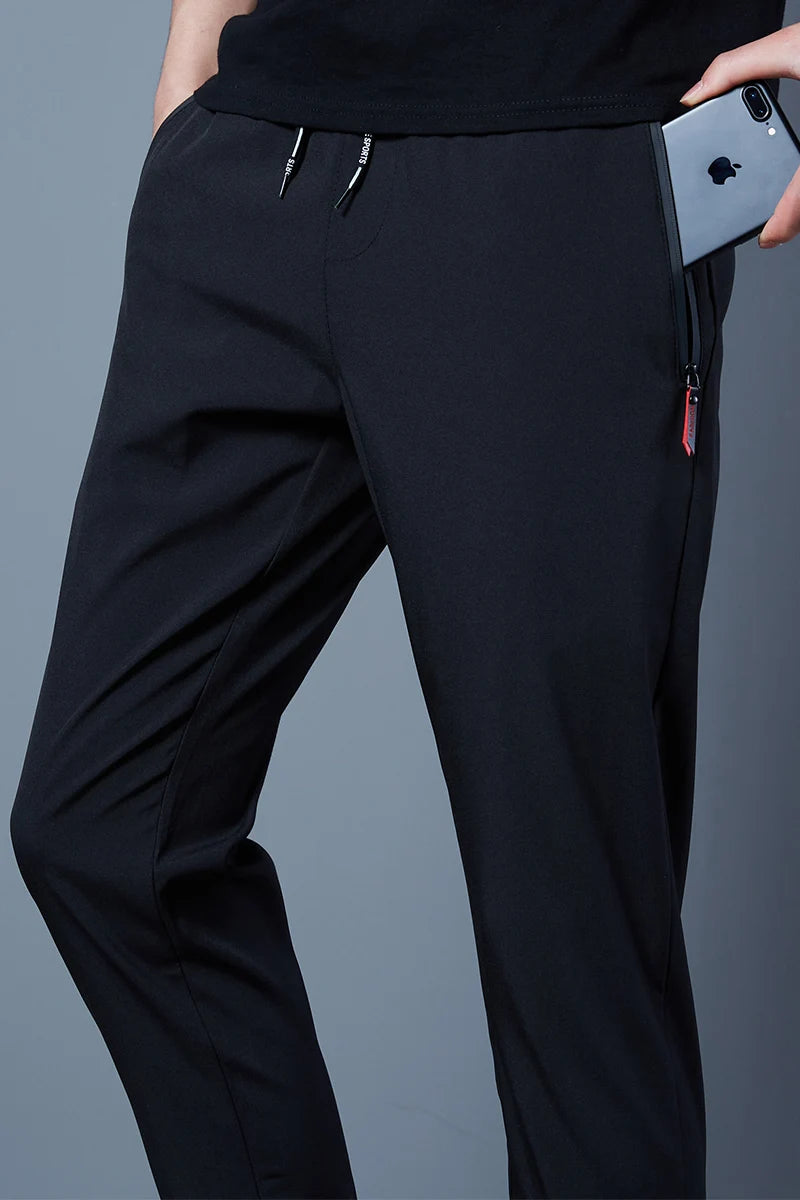 Summer Mens Ice Silk Pants 2024 New Slim Fit Breathable Bicycle Quick Drying Feet Pants Casual Outdoor Solid Color Fishing Pants