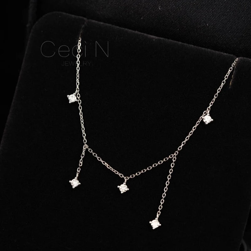 Sterling Silver Zircon Star Charms Necklace For Women