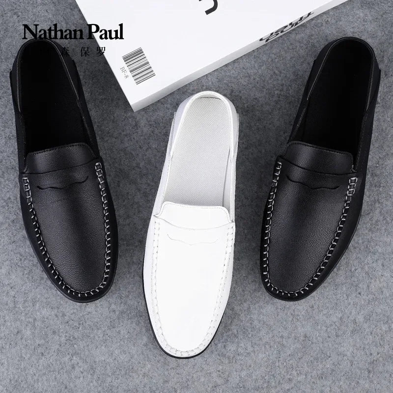 Summer new men's casual leather shoes spot 2024 cross-border large size trend fashion soft bean shoes low-top men's shoes