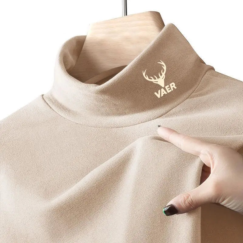 New Pullover Thickened Double-Sided Velvet Fleece Men's Long Sleeve T-Shirt High Collar for Autumn and Winter Casual Wear Tee