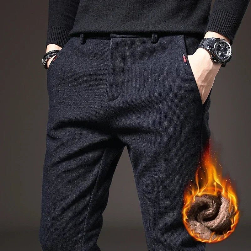 Men's Wool Warm Casual Pants Business Fashion Trousers