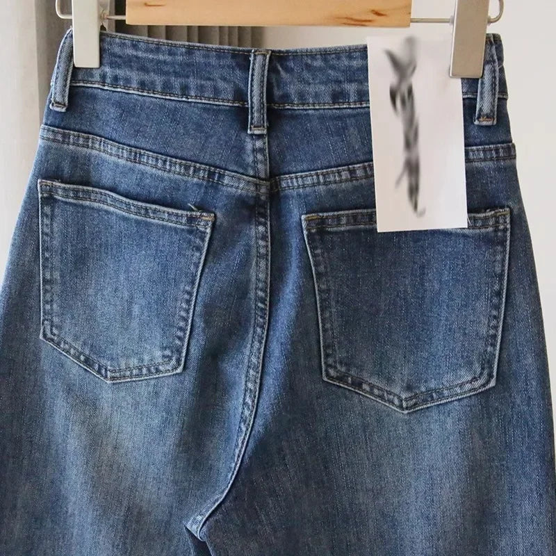 High-Waisted Light Blue Jeans For Women Summer Thin Style Stretchy Fit Pear Shape Body Shaper Dad's Potato Pants